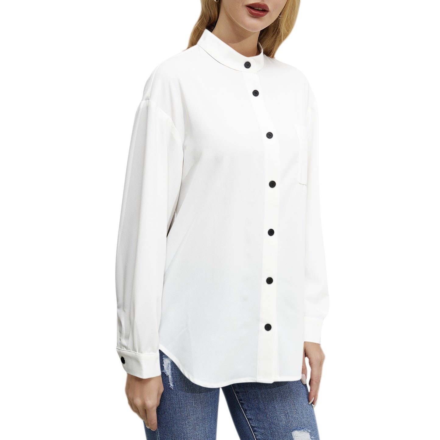 Classic QE Women Long Sleeve Button Up Casual Shirt Top