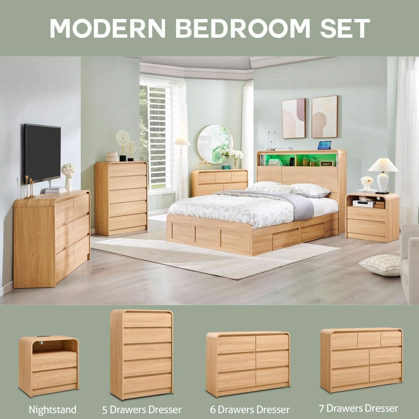 Vertical Dresser With Five Drawers In Natural Oakgrain