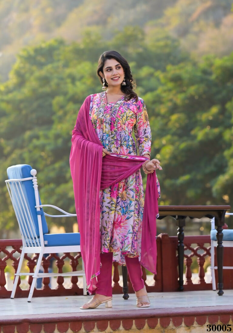 Designer Stylish Pink Slim Georgette Stitched Suit With Dupatta - Kiyara