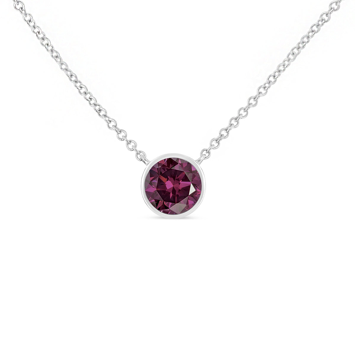 .925 Sterling Silver 3.5mm Red Garnet Gemstone Solitaire 18" Pendant Necklace