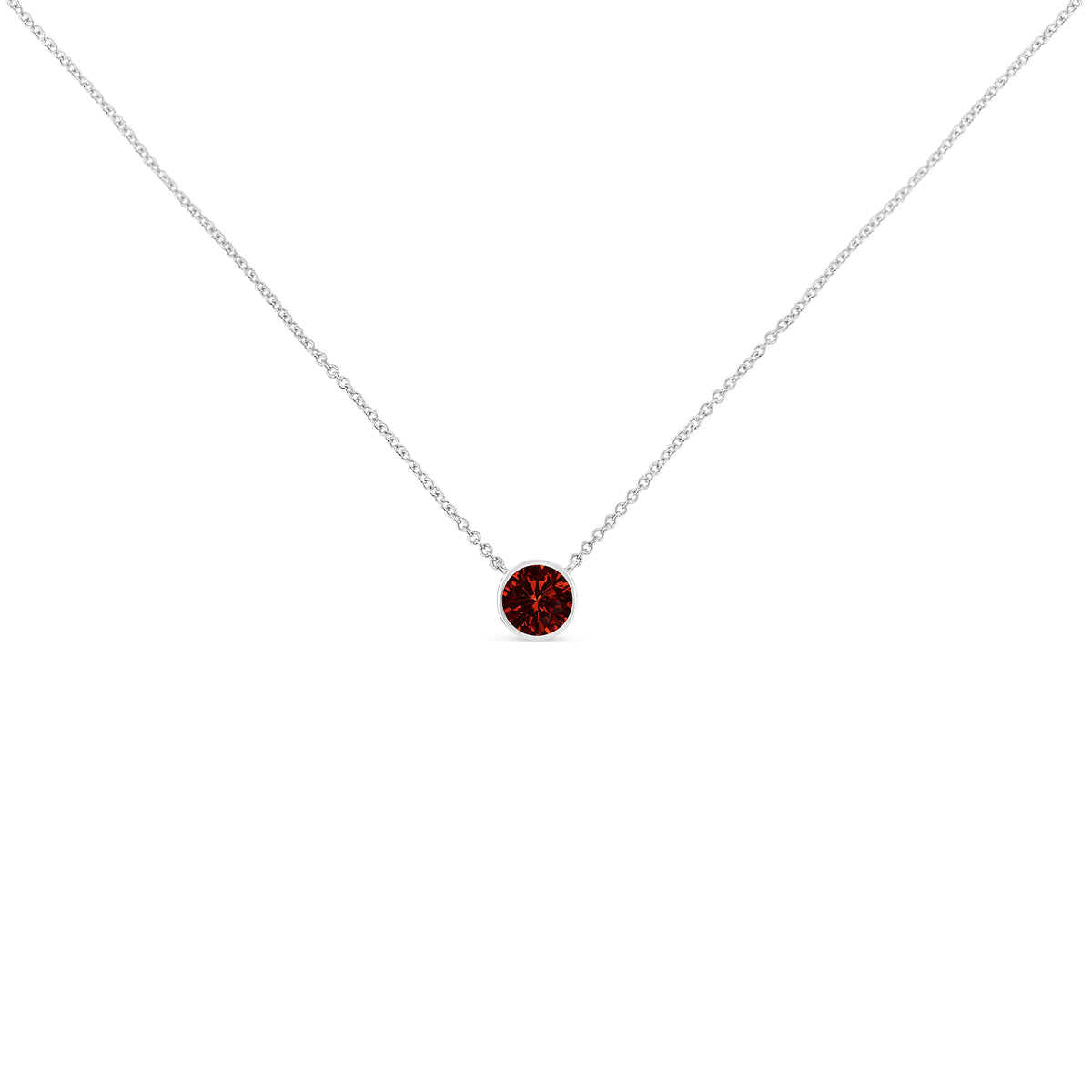 .925 Sterling Silver 3.5mm Red Garnet Gemstone Solitaire 18" Pendant Necklace