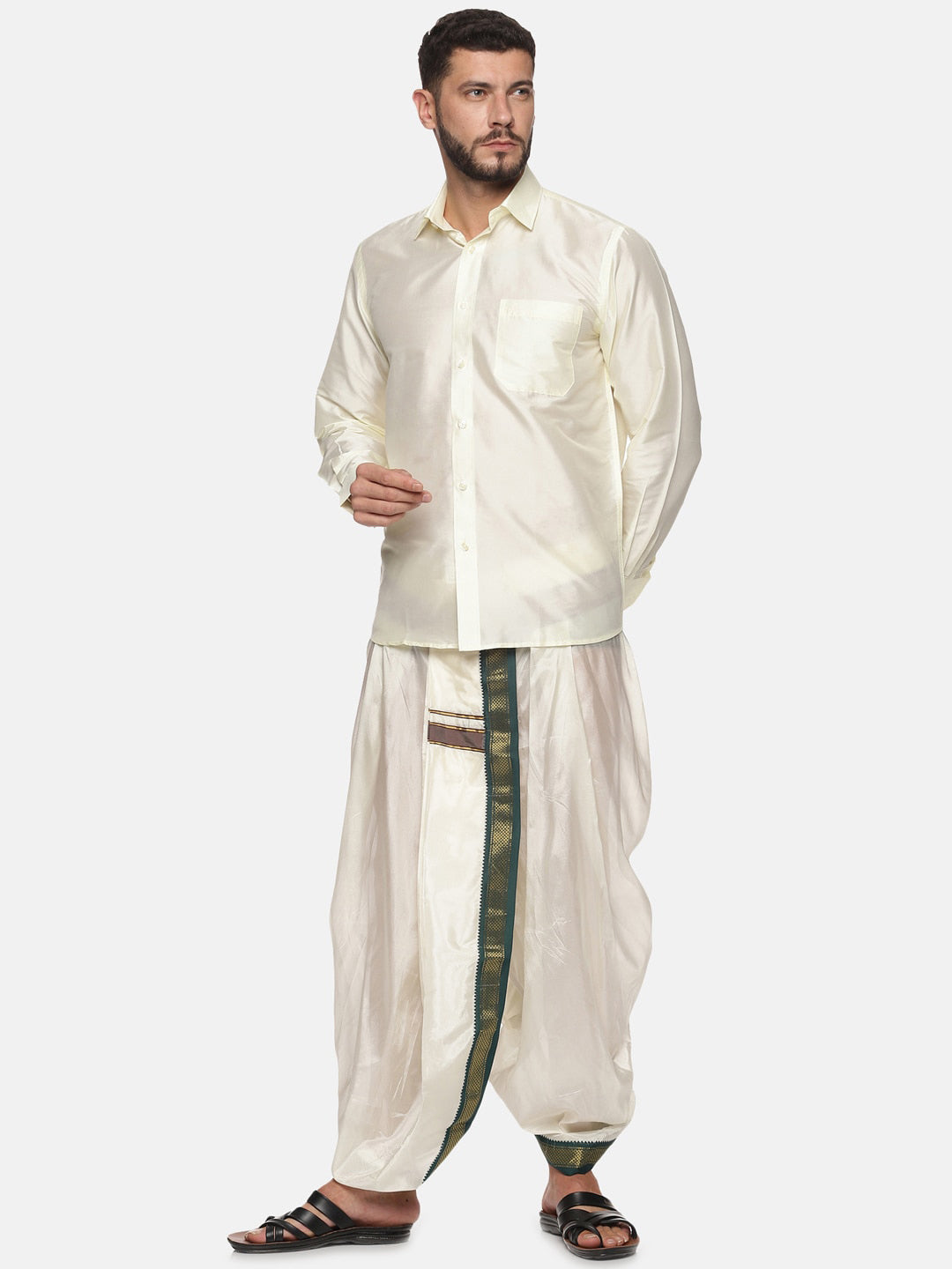 Sethukrishna Men Cream Solid Art Silk Dhotis