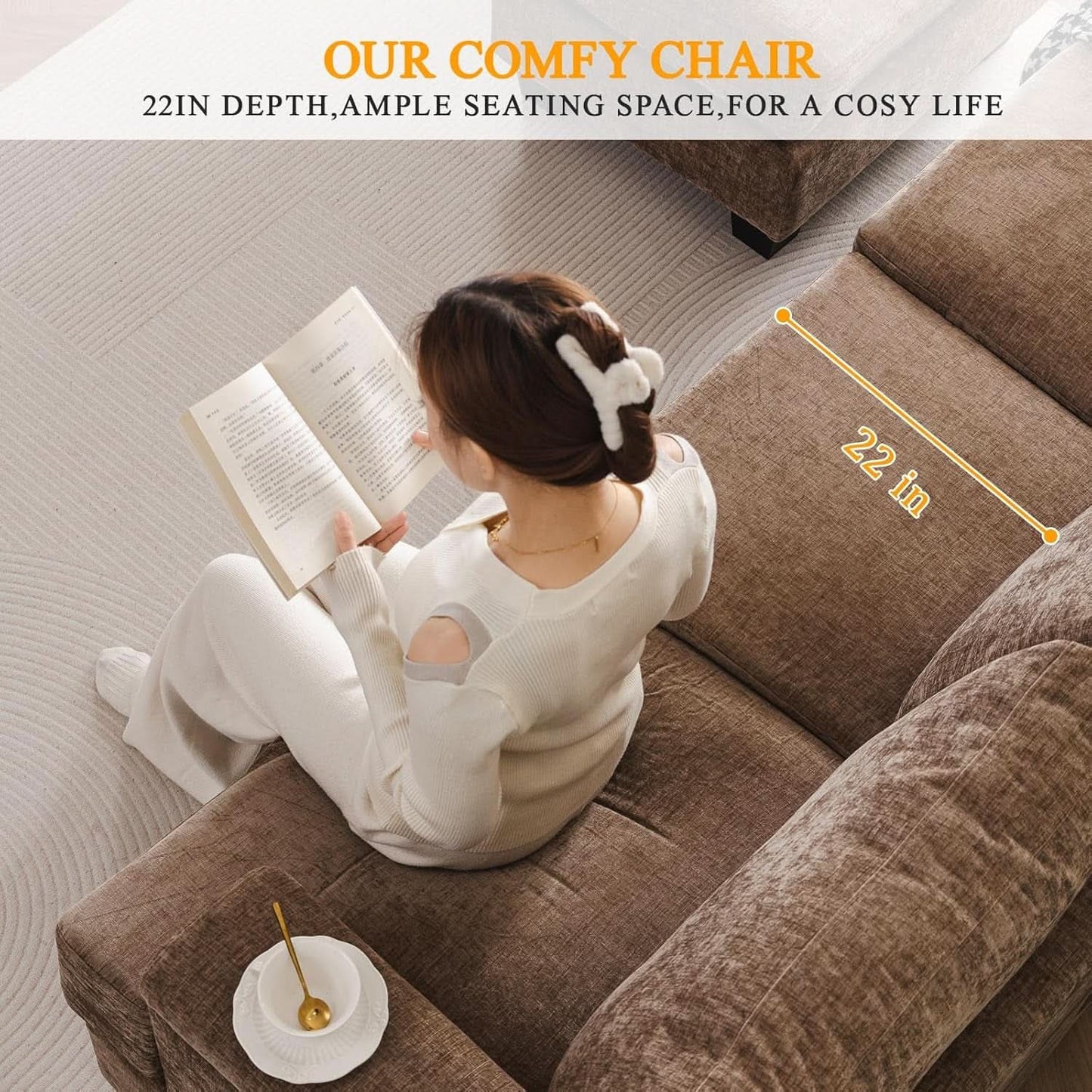 85 Inch L Shaped Couch Armrest Organizer Movable Ottoman