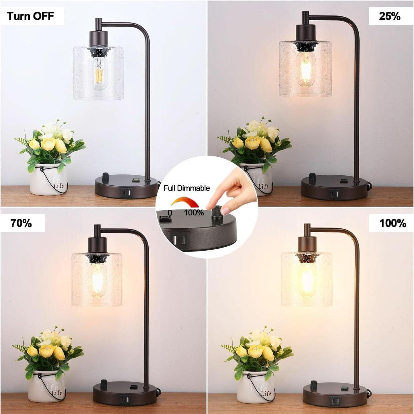 Oil Rubbed Bronze Table Lamps Set Of Two With USB Ports
