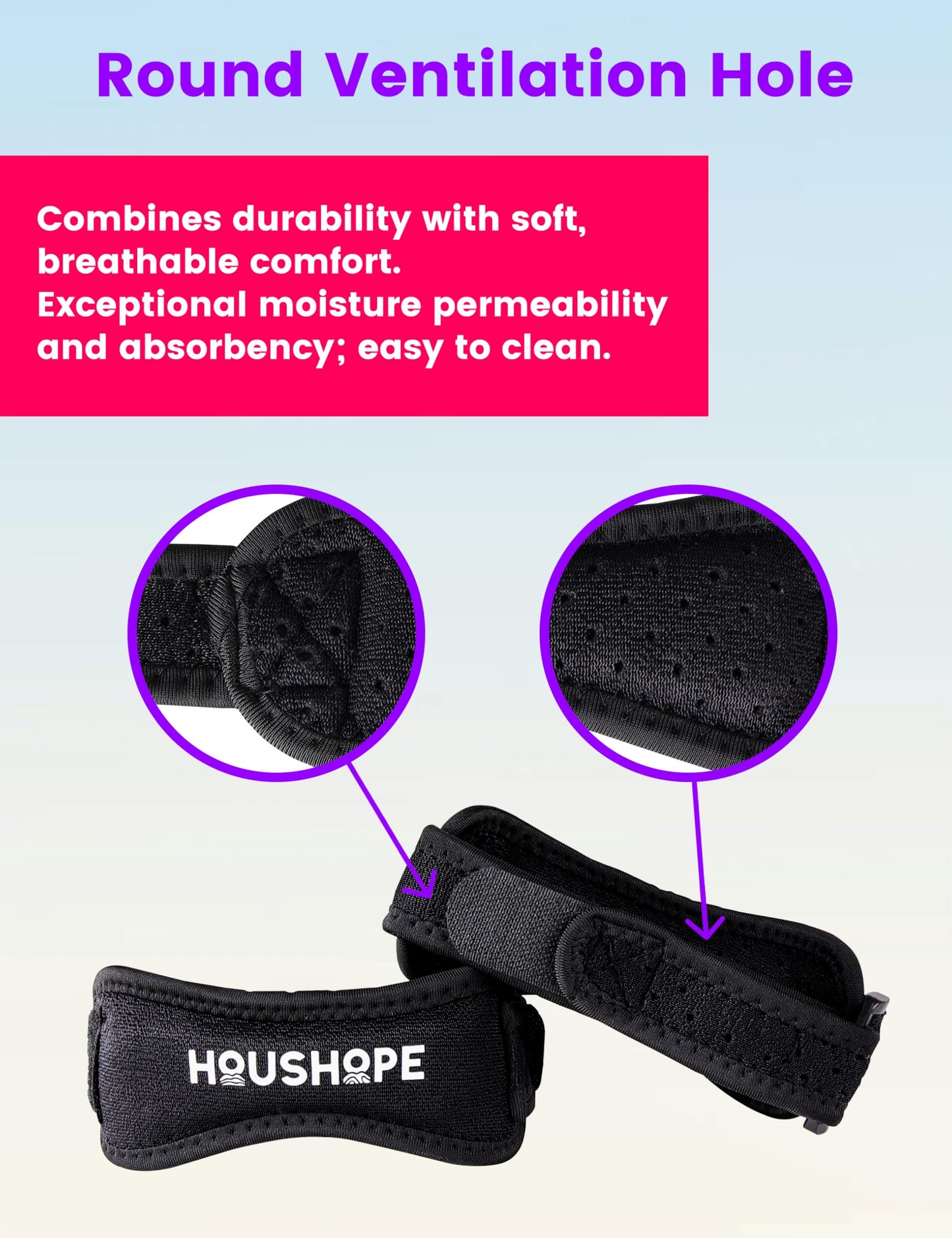 HOUSHOPE Patella Tendon Knee Strap 2Pack Adjustable Stabilizer Band One Size