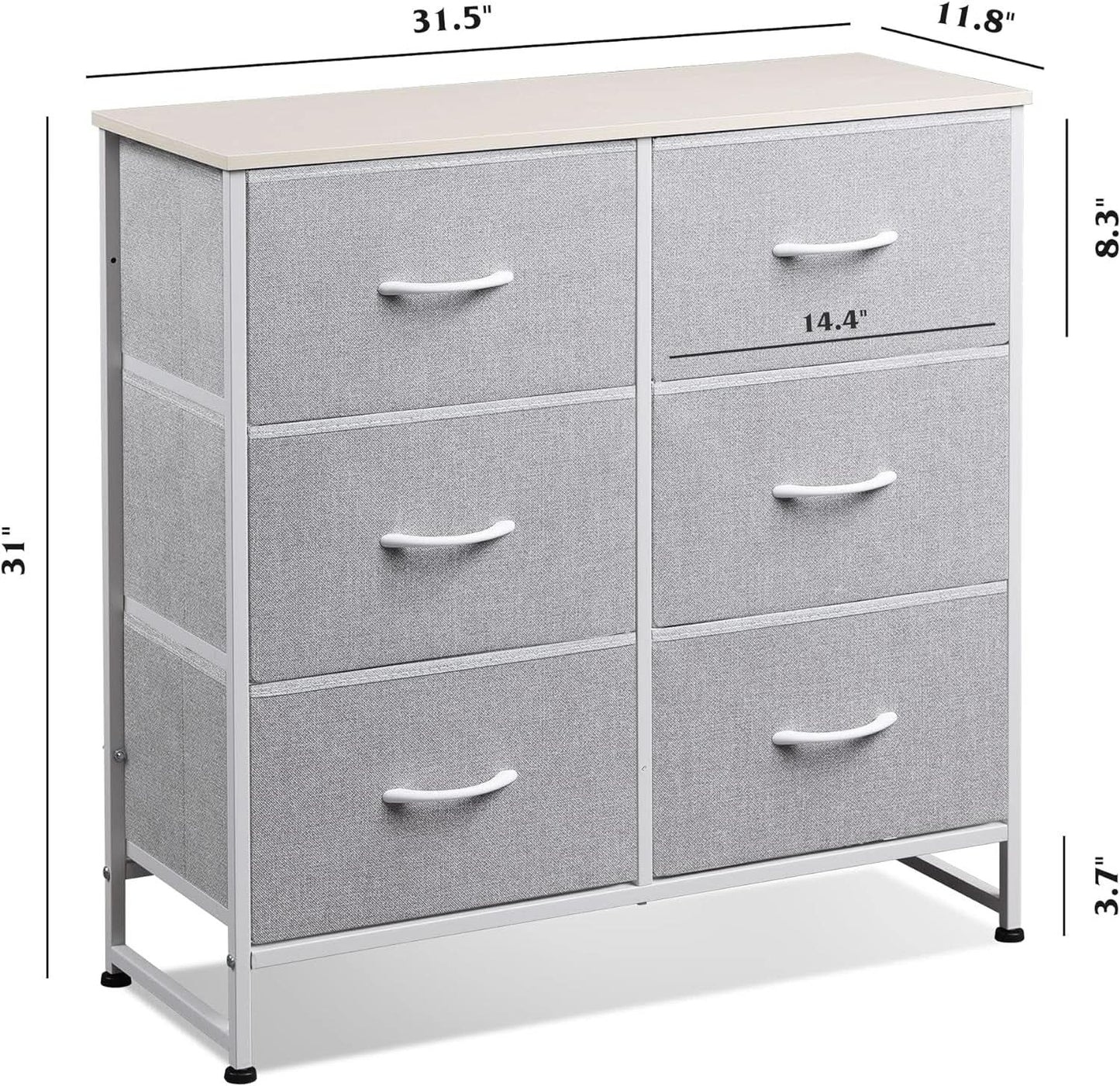 Light Grey Fabric Dresser With 6 Drawers And Fabric Bins