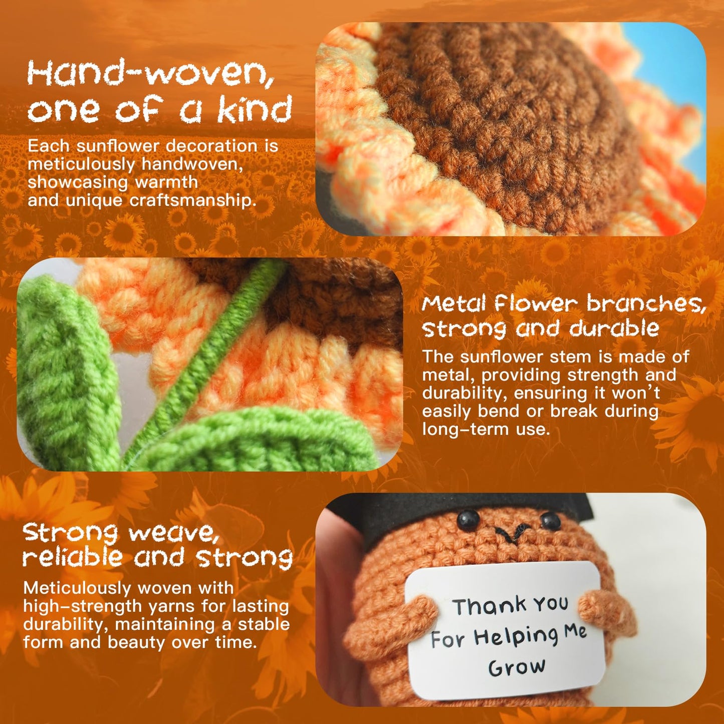 Lanpul Handmade Crochet Sunflower Teacher Appreciation Gift Yellow 1 Pc