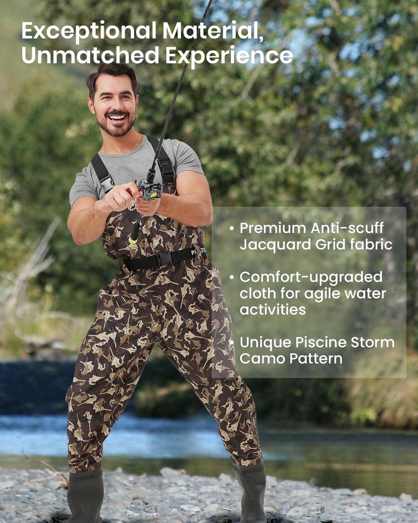 Pristis Taslan Fishing Waders Bootfoot Breathable CAMO Lightweight Size W14/M13