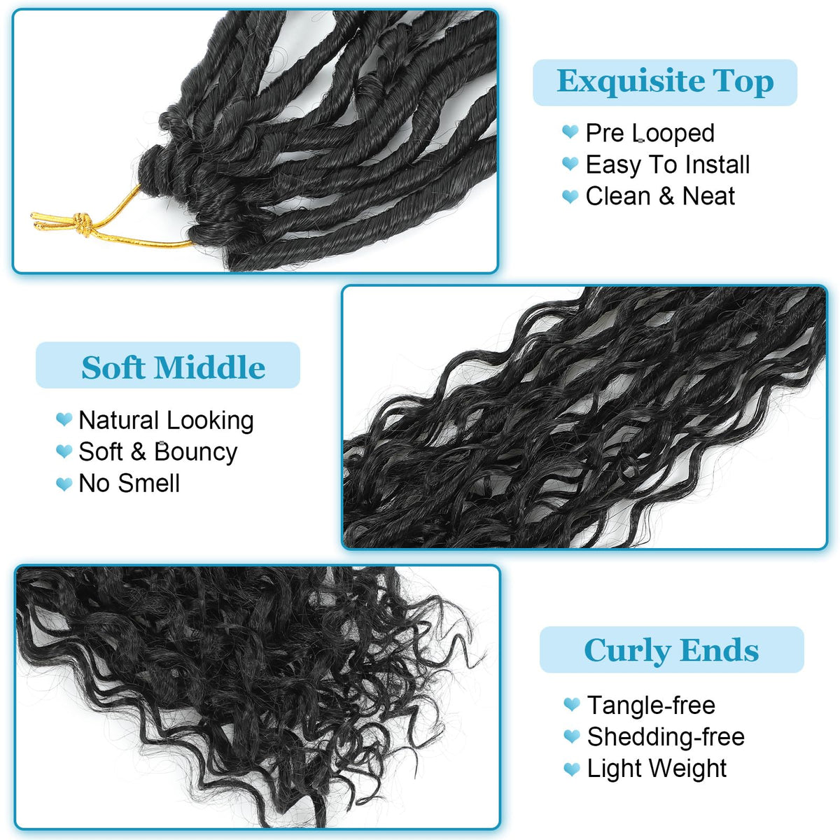 IIFLYDSFA 14-Inch Boho Goddess Faux Locs Crochet Hair, 8 Packs, 1B