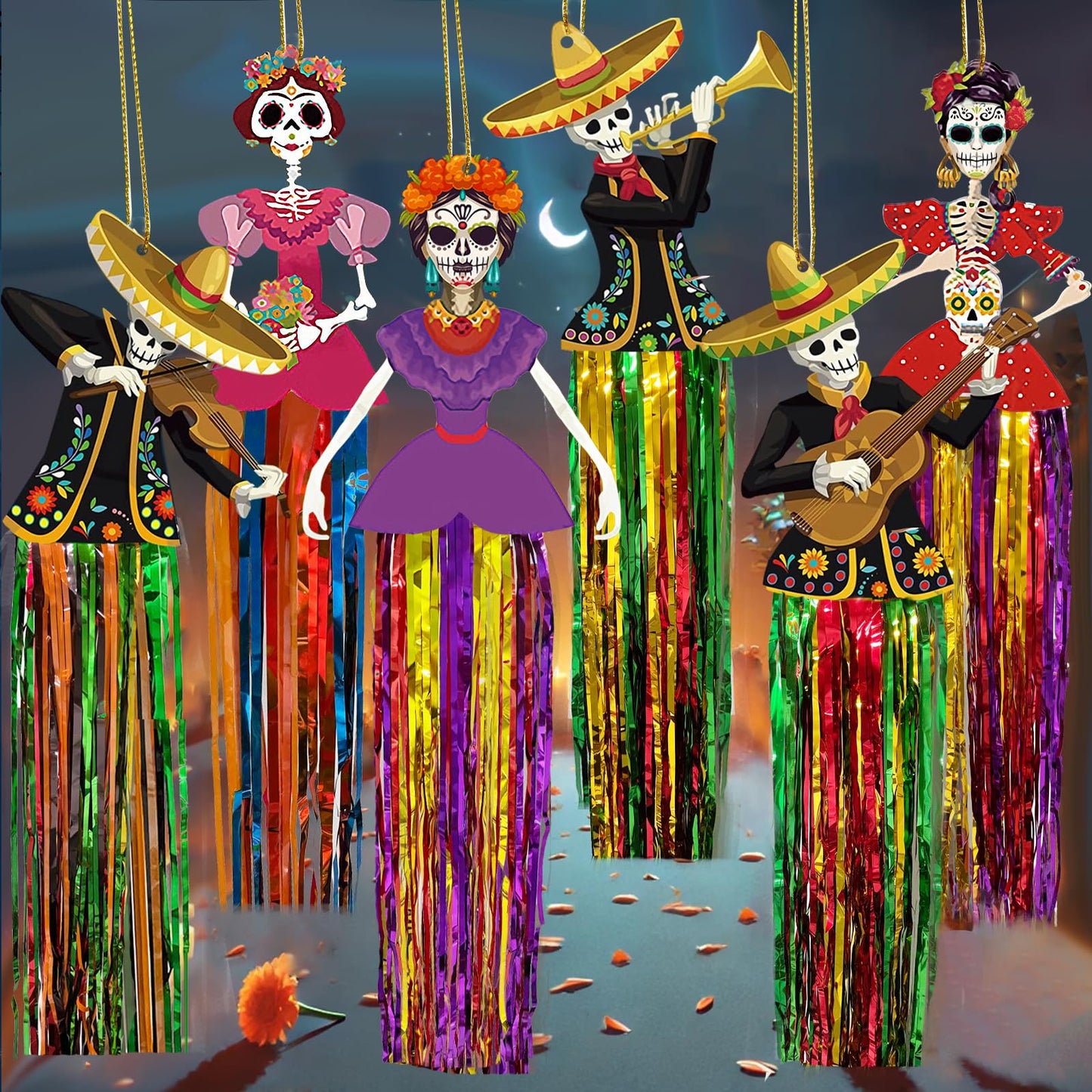 Aovaely 6 PCS Day of The Dead Sugar Skull Hanging Decorations C-Girl Group