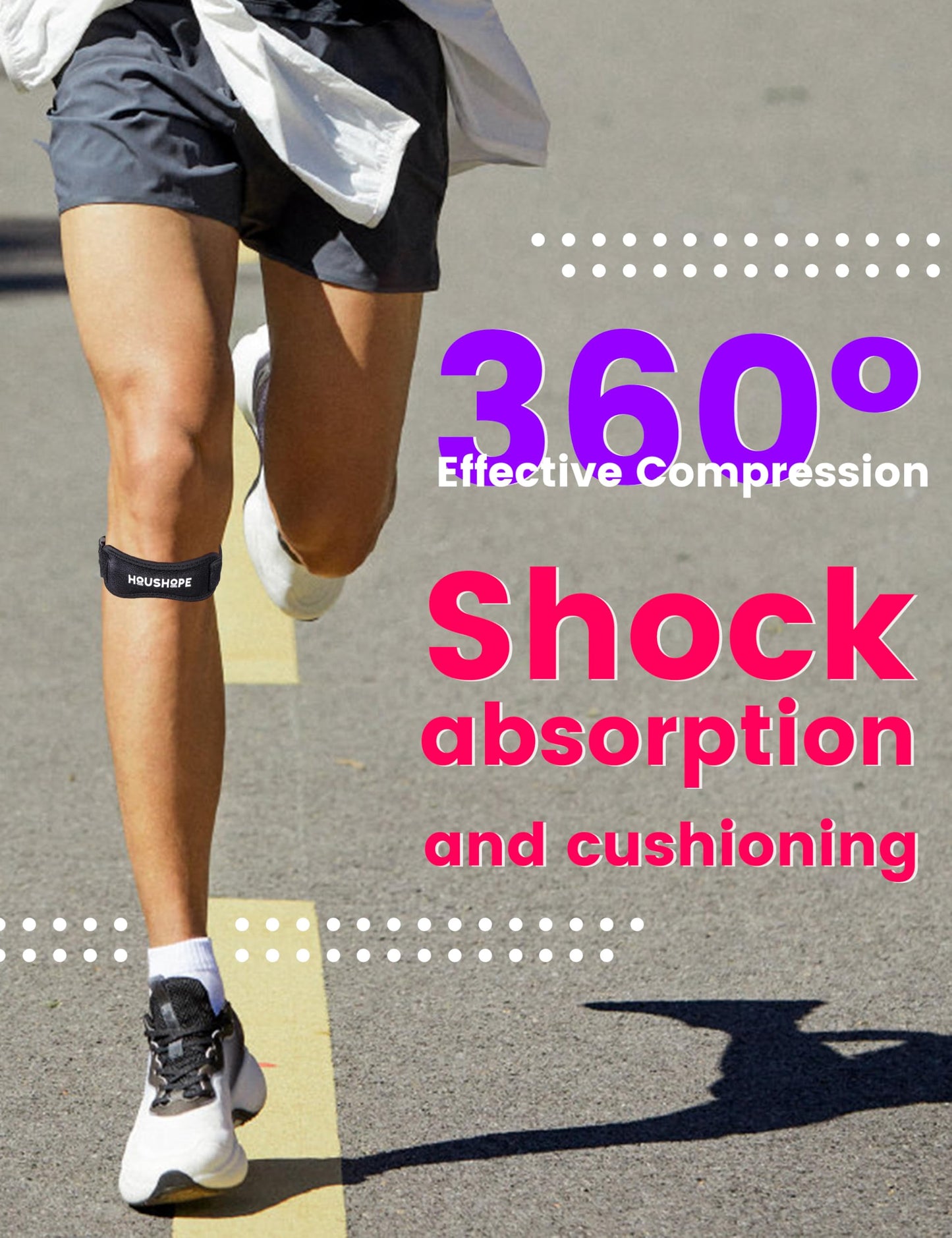 HOUSHOPE Patella Tendon Knee Strap 2Pack Adjustable Stabilizer Band One Size