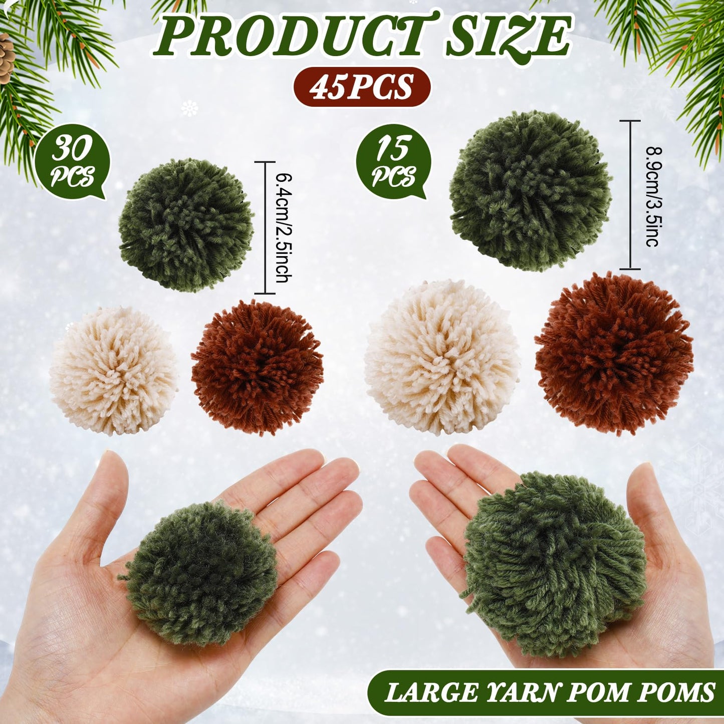 Hahafelt 60 Pcs Yarn Pom Poms 2.5'' Bright Colorful Bulk Crafts