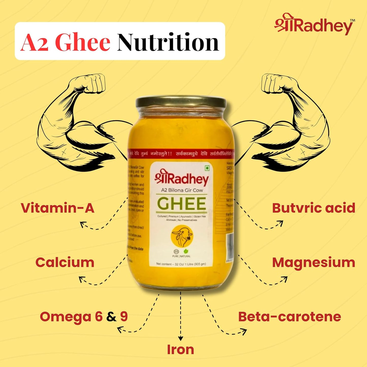 Shreeradhey A2 Bilona Gir Cow Ghee | Bilona Ghee 100% Pure | Churned From Curd | Homemade Organic Authentic Cow Ghee