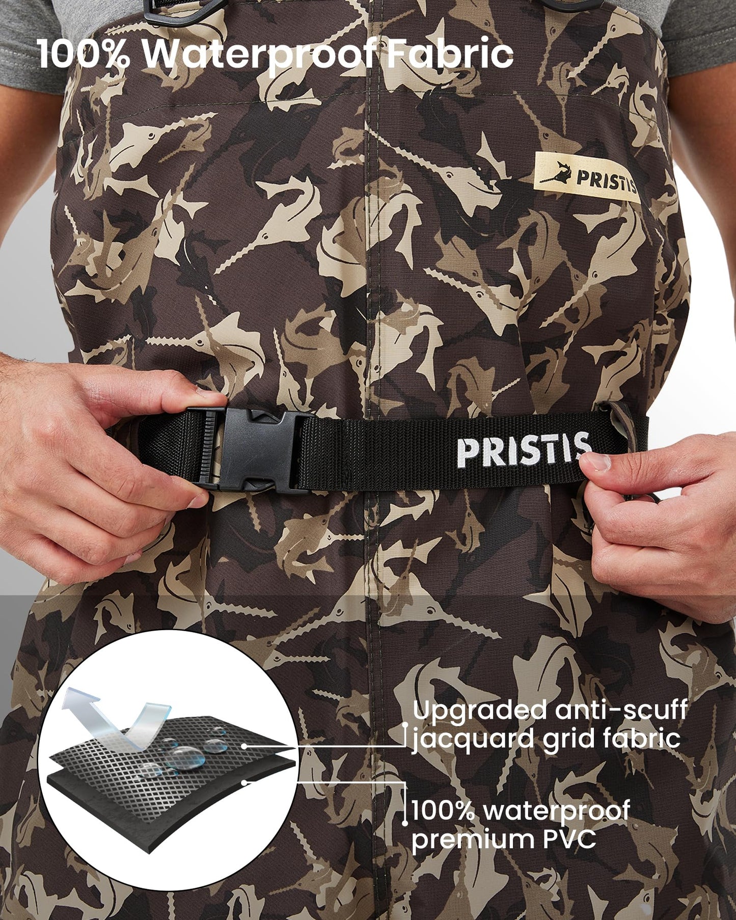 Pristis Taslan Fishing Waders Bootfoot Breathable CAMO Lightweight Size W14/M13
