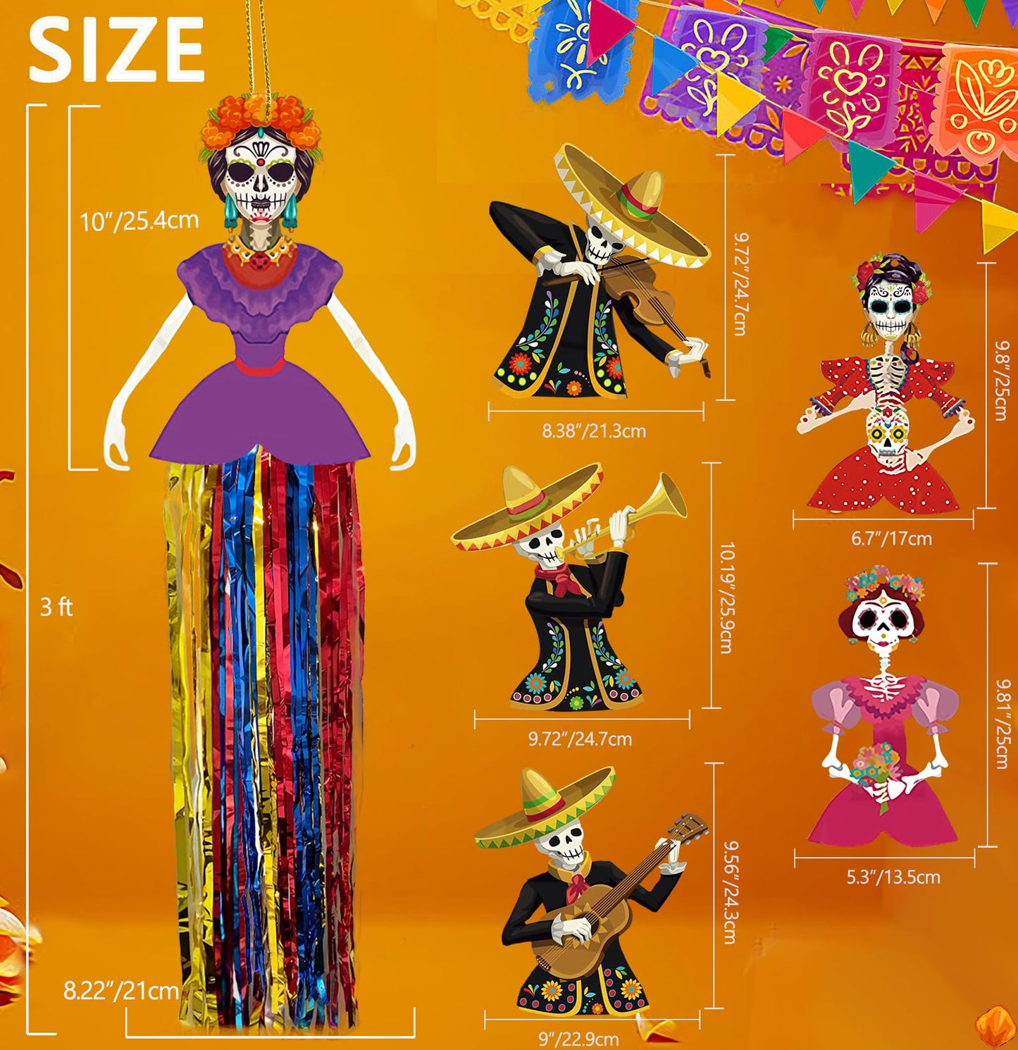 Aovaely 6 PCS Day of The Dead Sugar Skull Hanging Decorations C-Girl Group