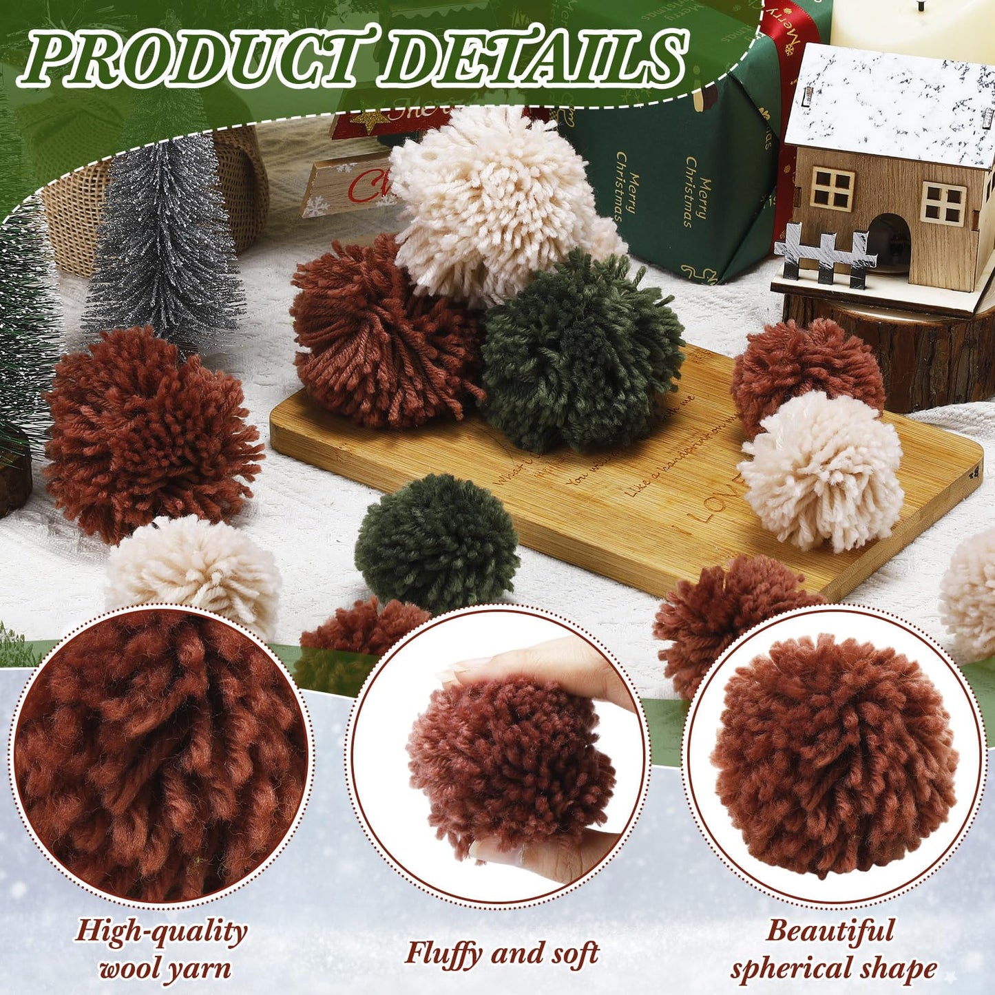 Hahafelt 60 Pcs Yarn Pom Poms 2.5'' Bright Colorful Bulk Crafts