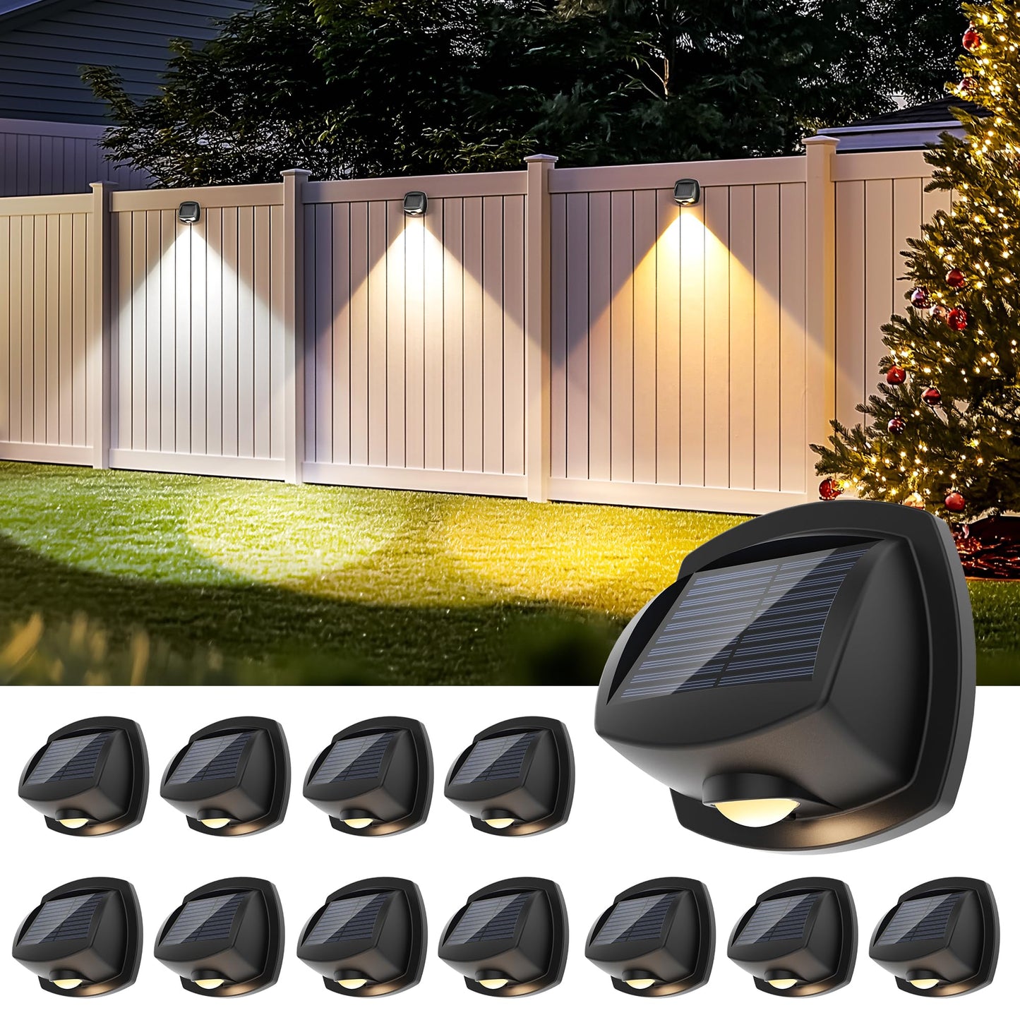 AUDERWIN Solar Fence Lights Outdoor Waterproof Dual Color LED 12 Pack