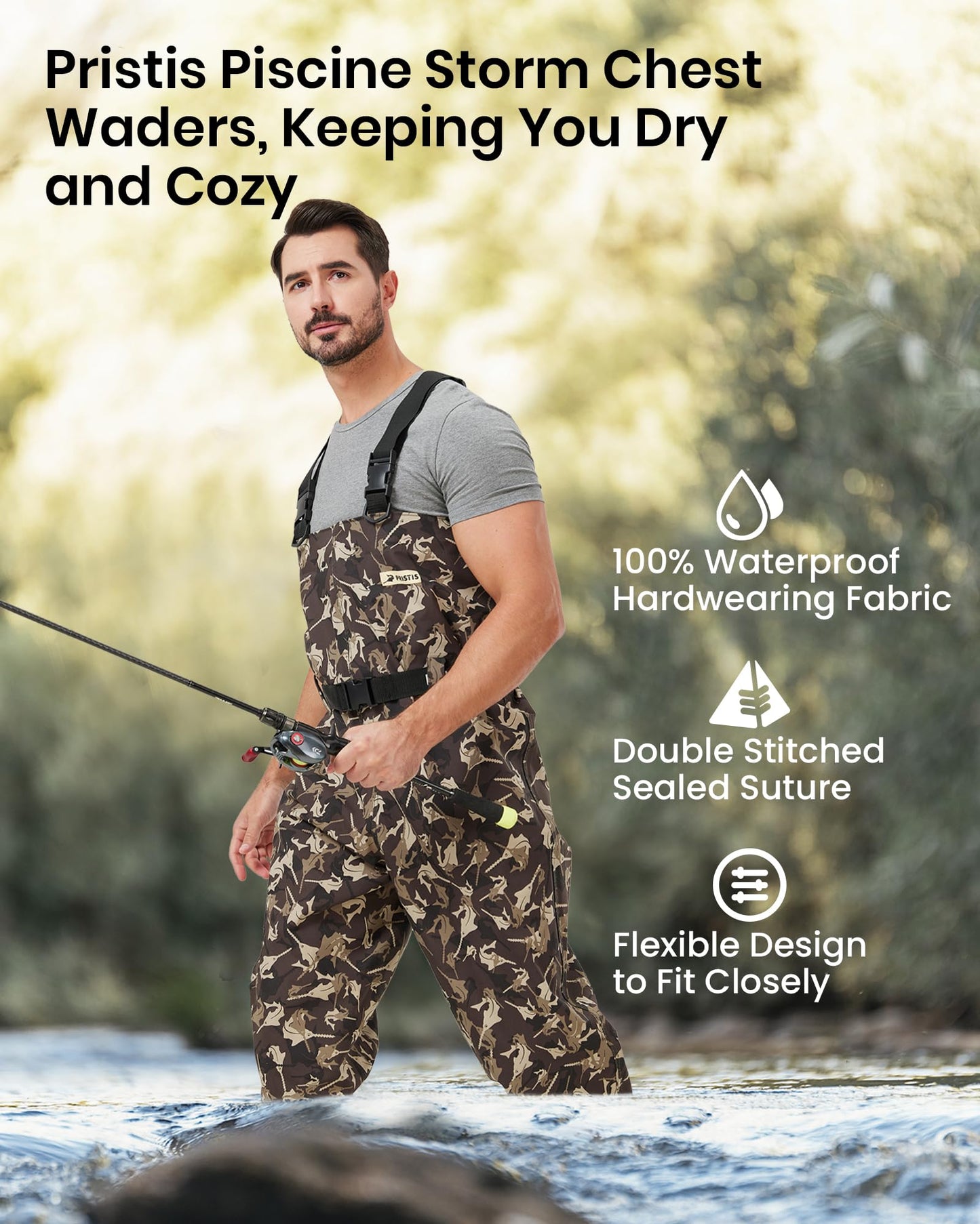 Pristis Taslan Fishing Waders Bootfoot Breathable CAMO Lightweight Size W14/M13