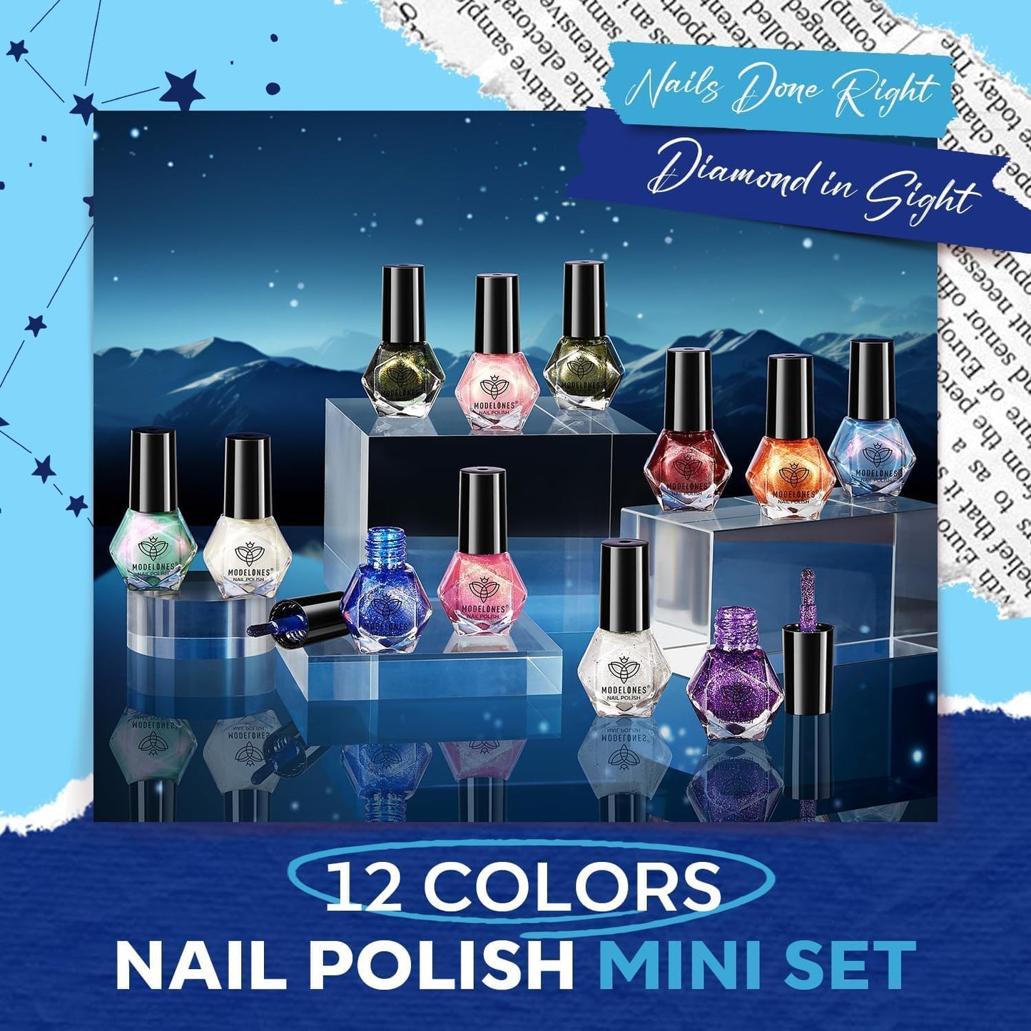 modelones Nail Polish Set 12 Colors Winter Sparkle Glitter Red Green Gold