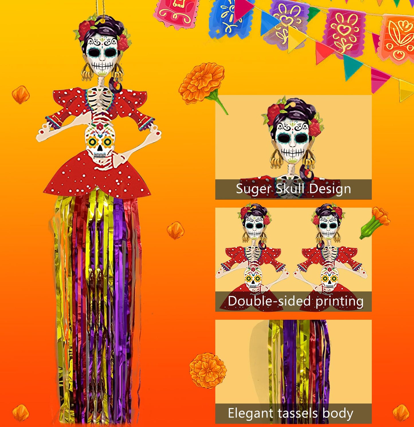 Aovaely 6 PCS Day of The Dead Sugar Skull Hanging Decorations C-Girl Group