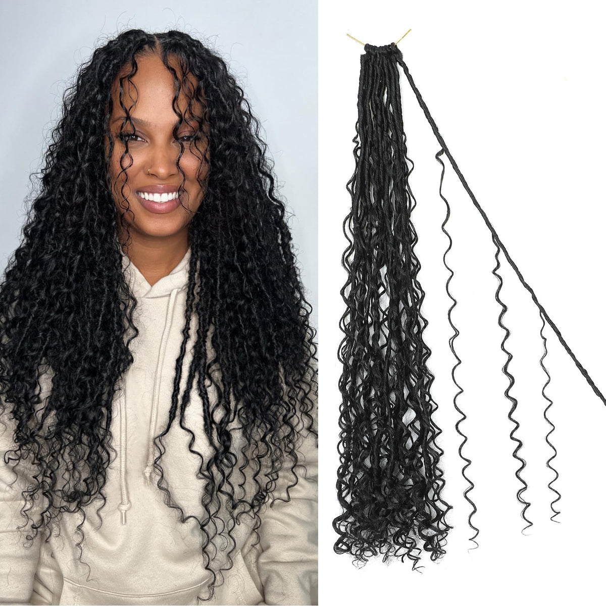 IIFLYDSFA 14-Inch Boho Goddess Faux Locs Crochet Hair, 8 Packs, 1B