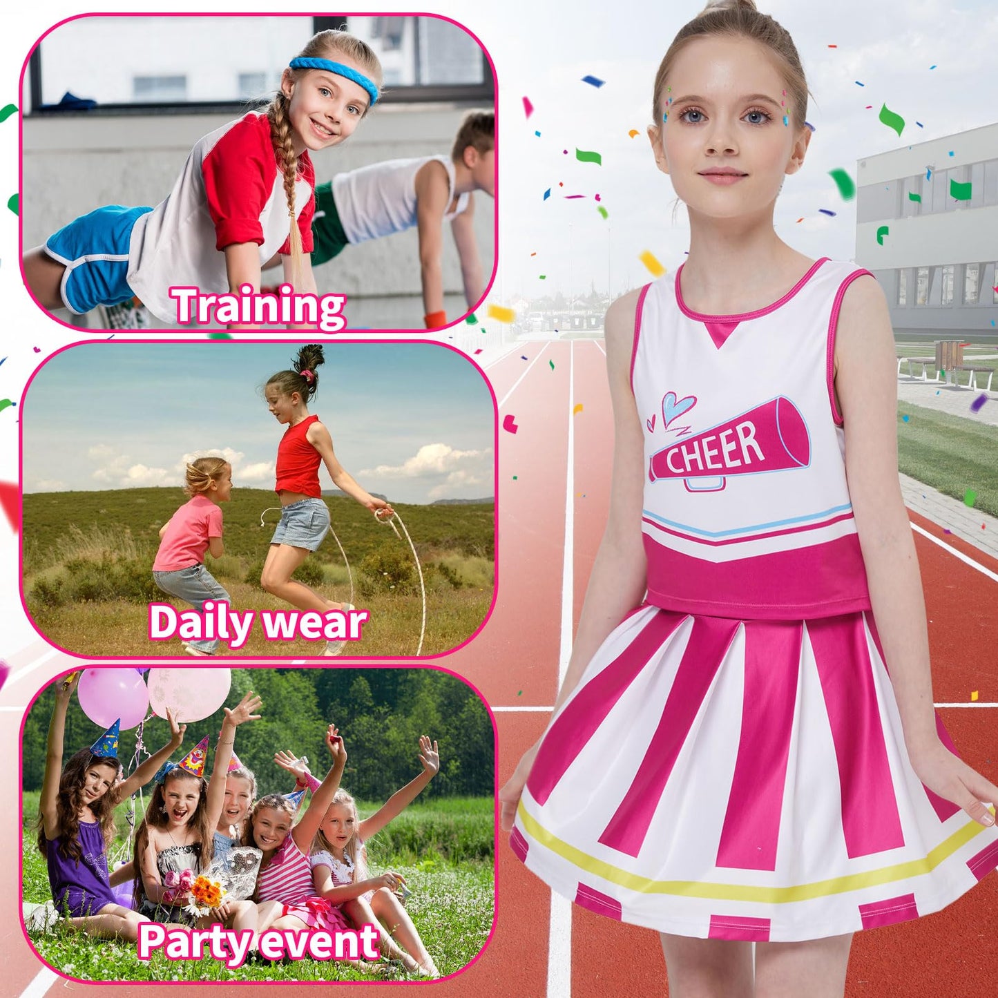 PARTTELY Girls Cheerleader Outfit Uniform Hot Pink Size 6-7T