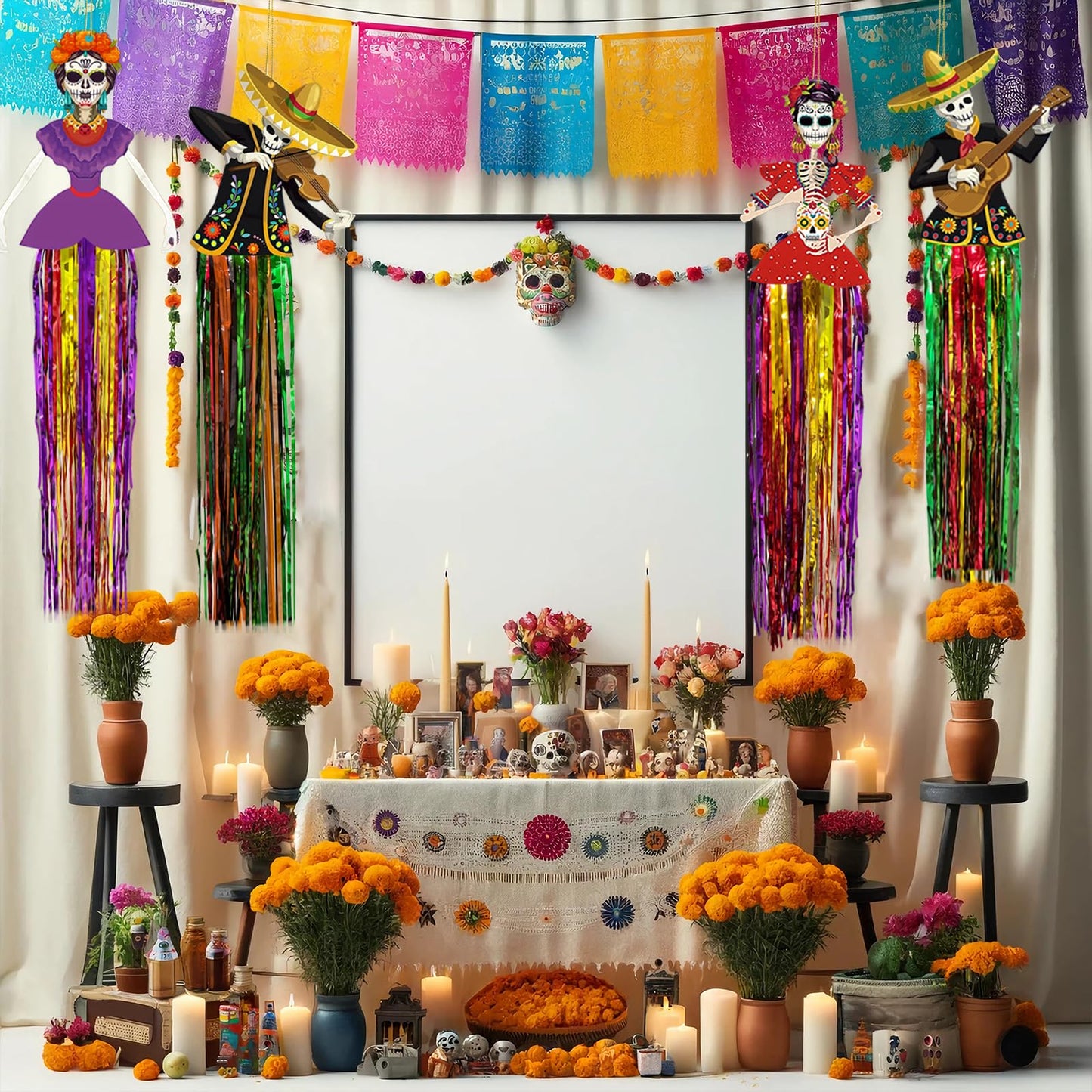 Aovaely 6 PCS Day of The Dead Sugar Skull Hanging Decorations C-Girl Group