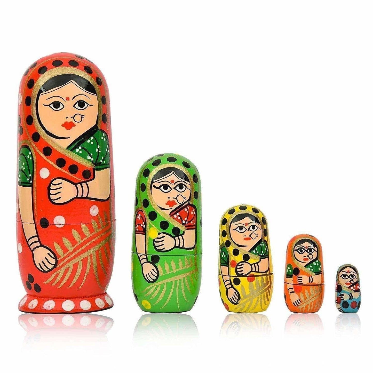 Indian doll - Kids Handmade Hand Painted Cute Wooden Indian Women Nesting Dolls