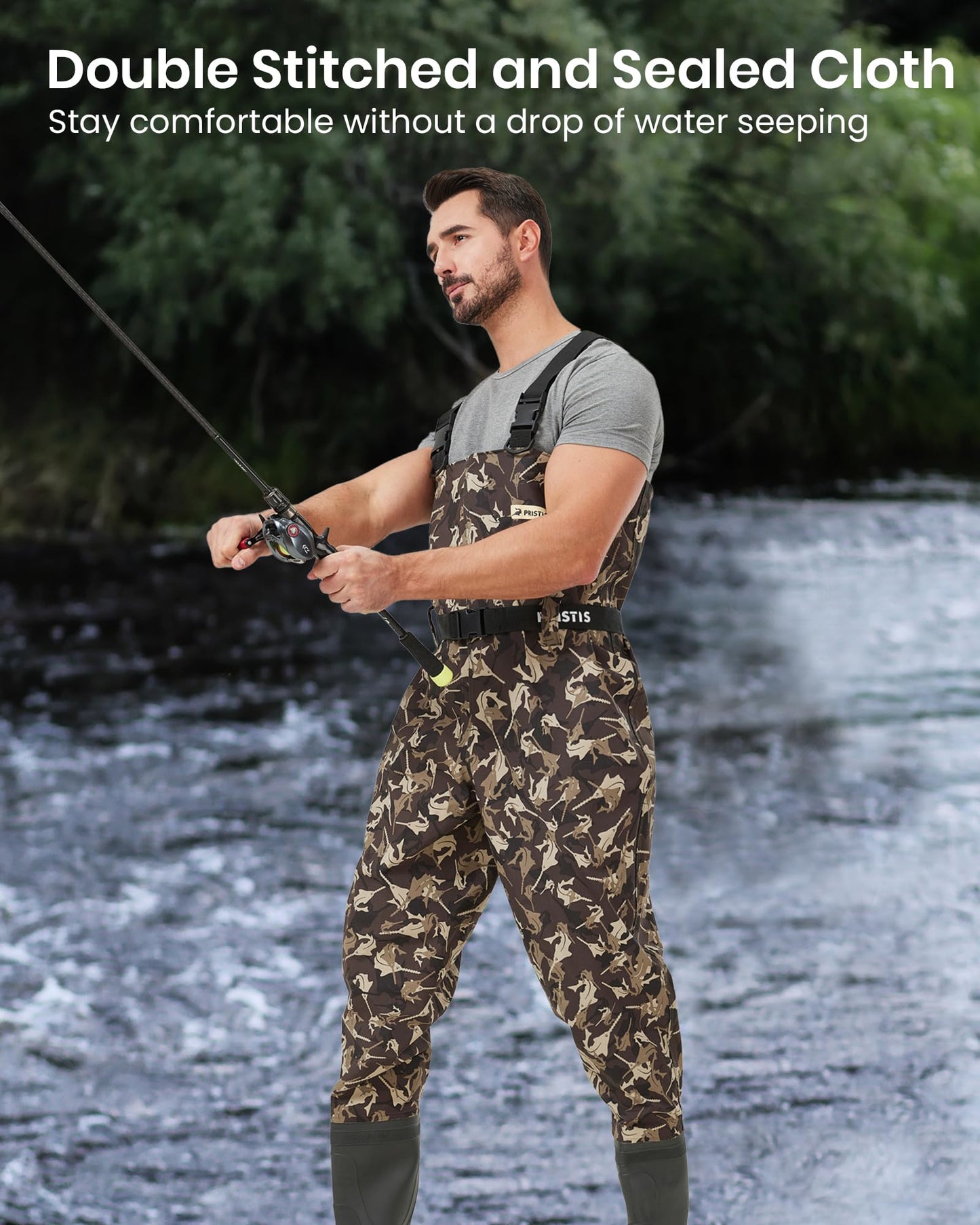 Pristis Taslan Fishing Waders Bootfoot Breathable CAMO Lightweight Size W14/M13
