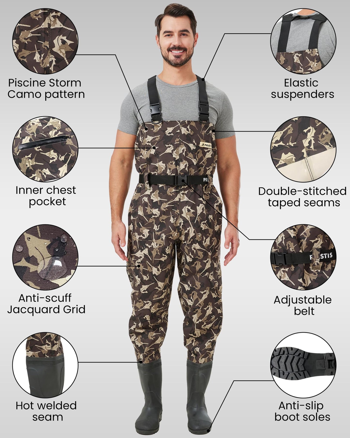 Pristis Taslan Fishing Waders Bootfoot Breathable CAMO Lightweight Size W14/M13