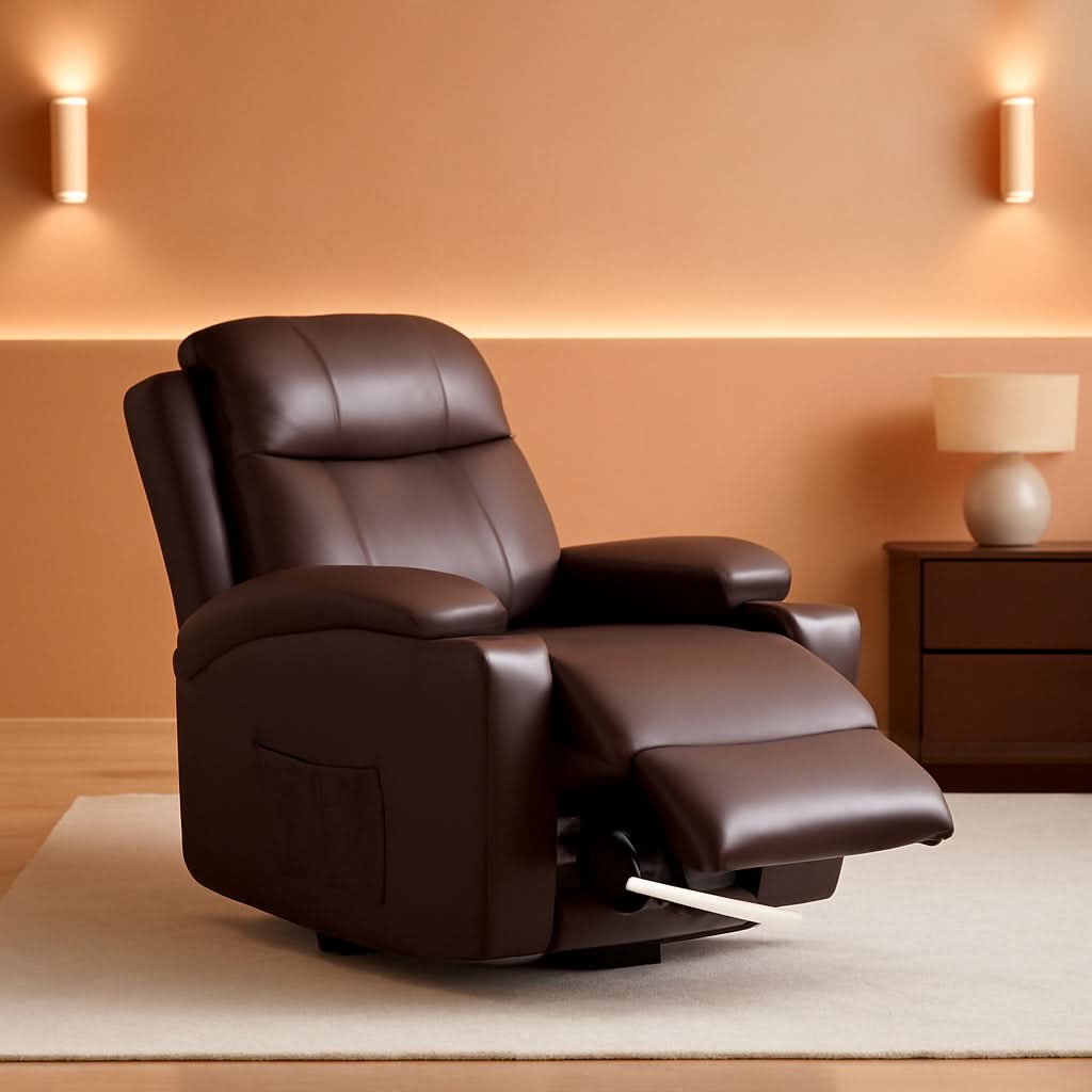 PU Leather Recliner Chair With Massage And Heat Brown