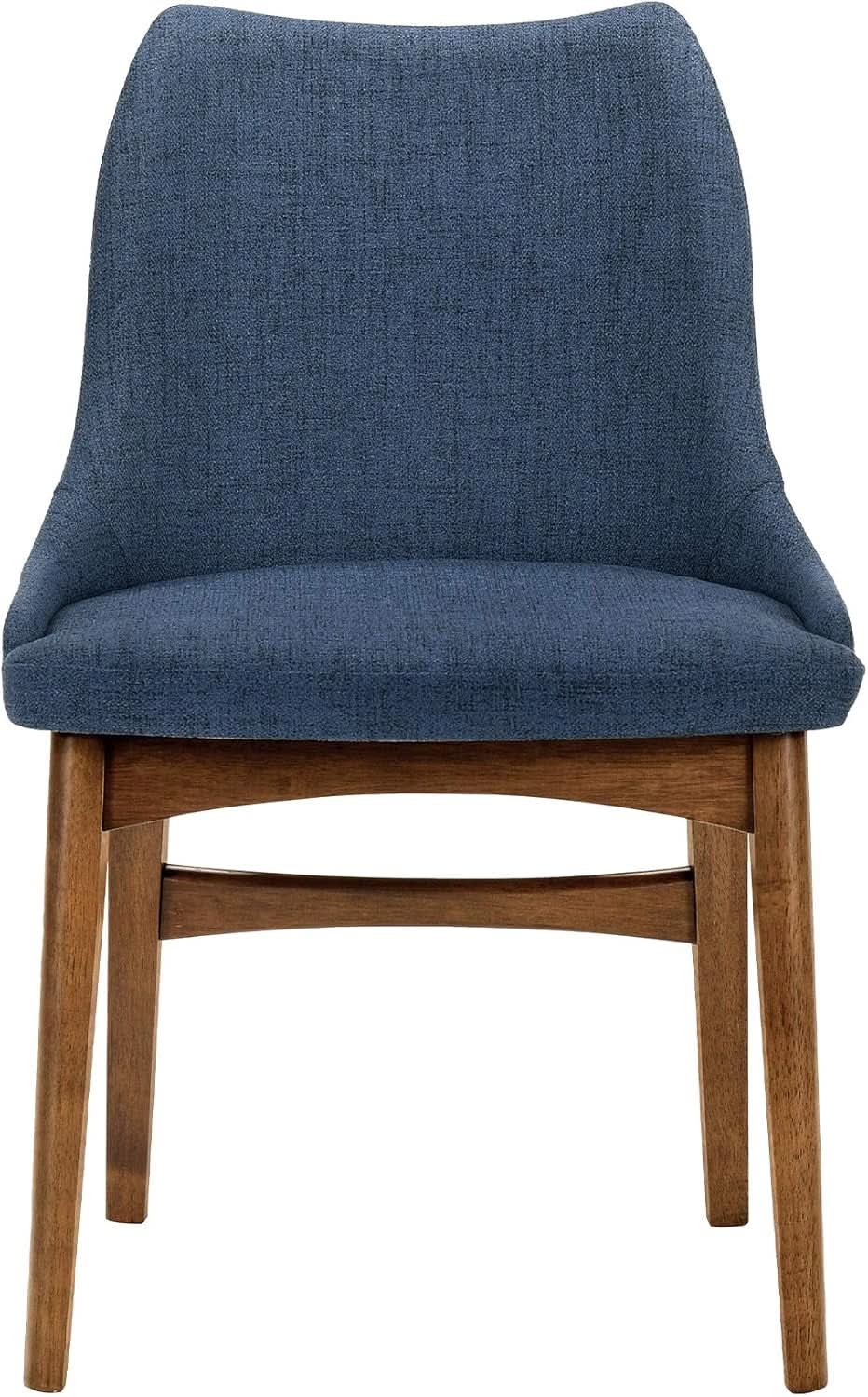 Azalea Blue Fabric and Walnut Wood Dining Chairs Set of 2