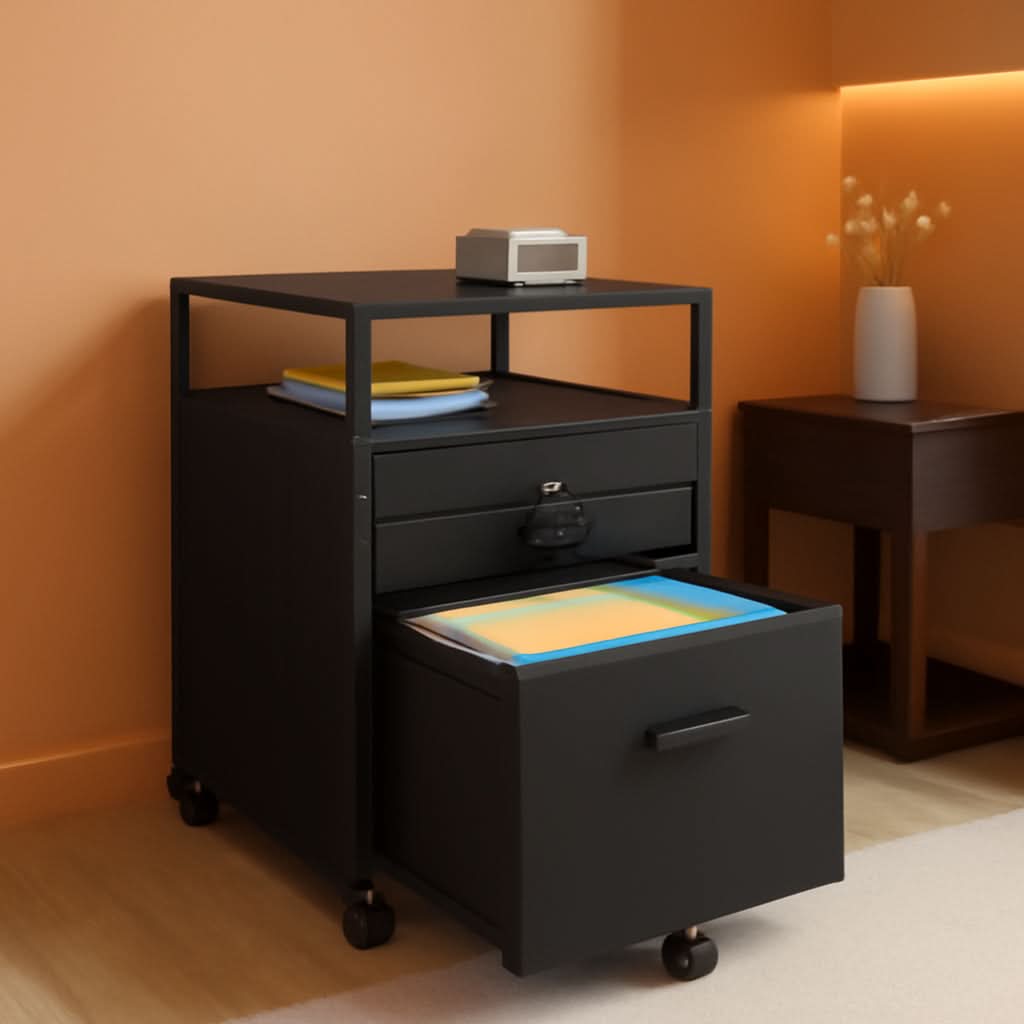 Rolling Mobile File Cabinet With Two Drawers Black