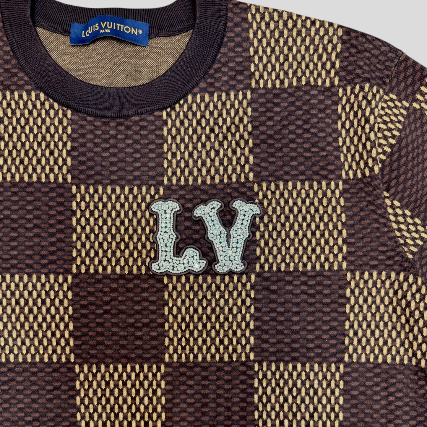 Louis Vuitton Damier Short-Sleeved Crewneck With LV Crystal Patch