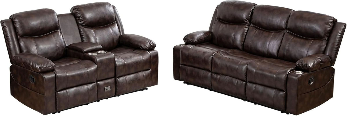 Brown Recliner Sofa Set With Massage And Heat 2 Piece