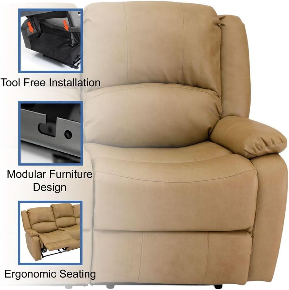 80 Inch RV Triple Recliner Sofa With Wall Hugger Console