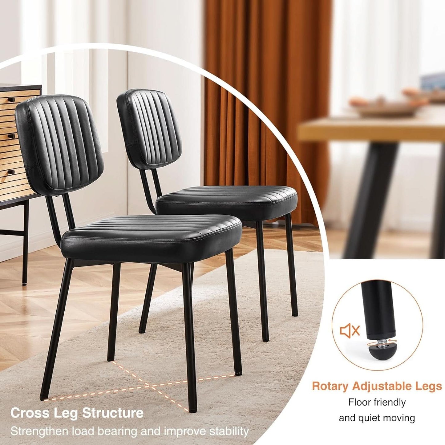 Dining Chairs Set Of 4 Black Faux Leather Seats Mid Century