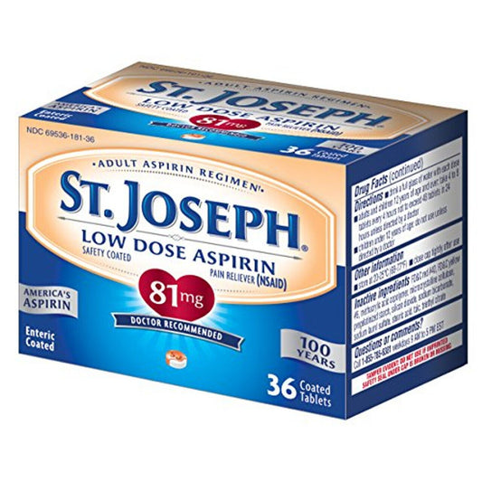 St. Joseph Low Dose Aspirin 81mg, Heart Health Support, 36 Coated Tablets