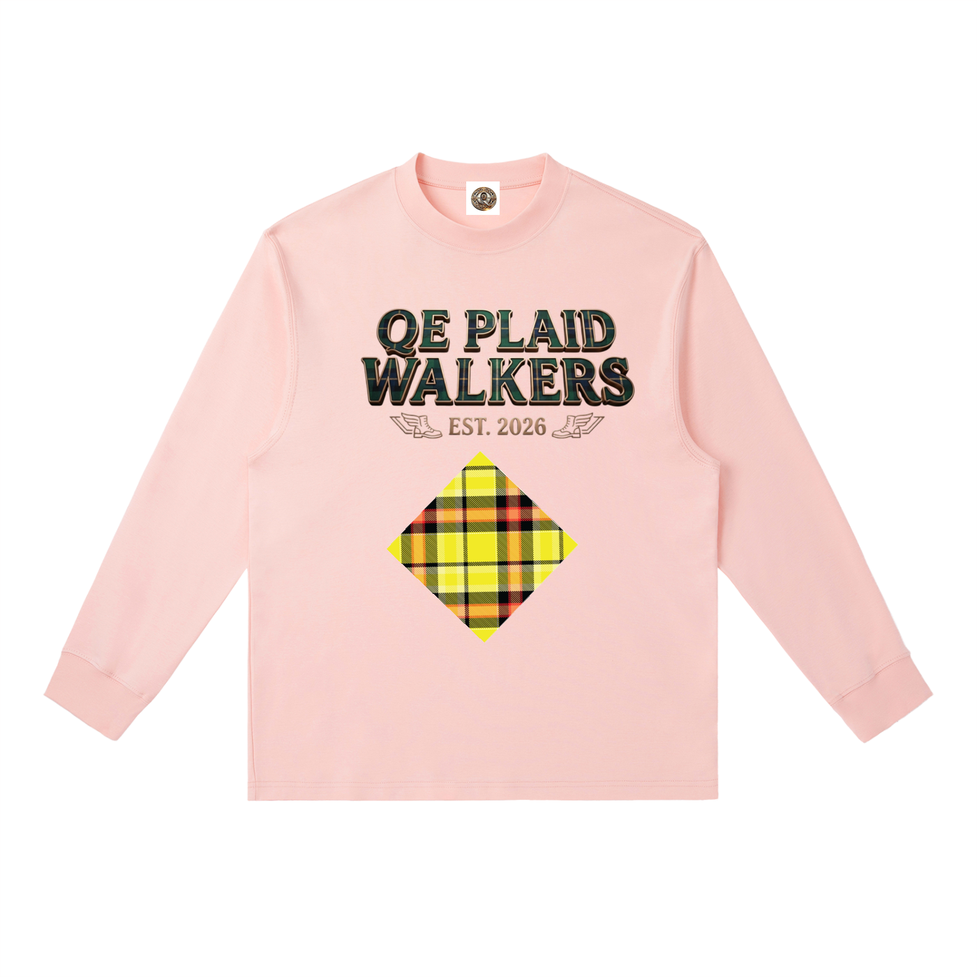 QE Plaid Walkers Essential Crewneck Long-Sleeve T-Shirt