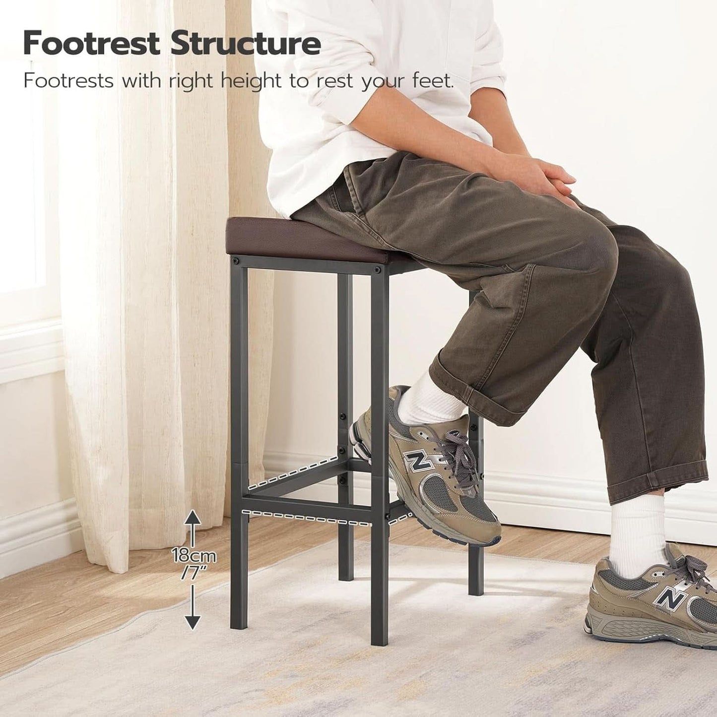 Saddle Bar Stools Set Of 2 Counter Height 24.8 Inches Brown And Black