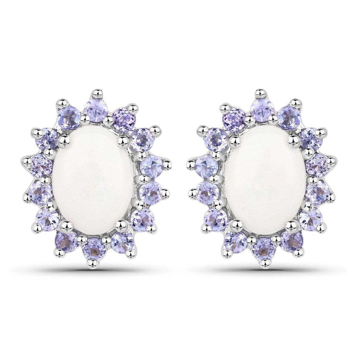 2.44 Carat Genuine Opal and Tanzanite .925 Sterling Silver Earrings
