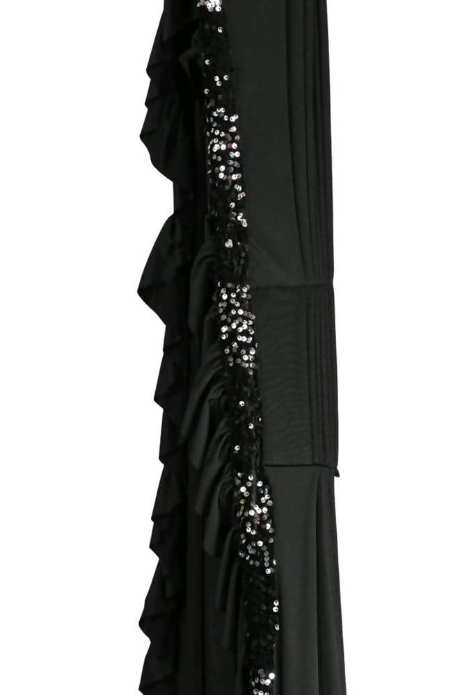 Mominos Fashion All Season Wear Black Ruffled Ready To Wear Saree