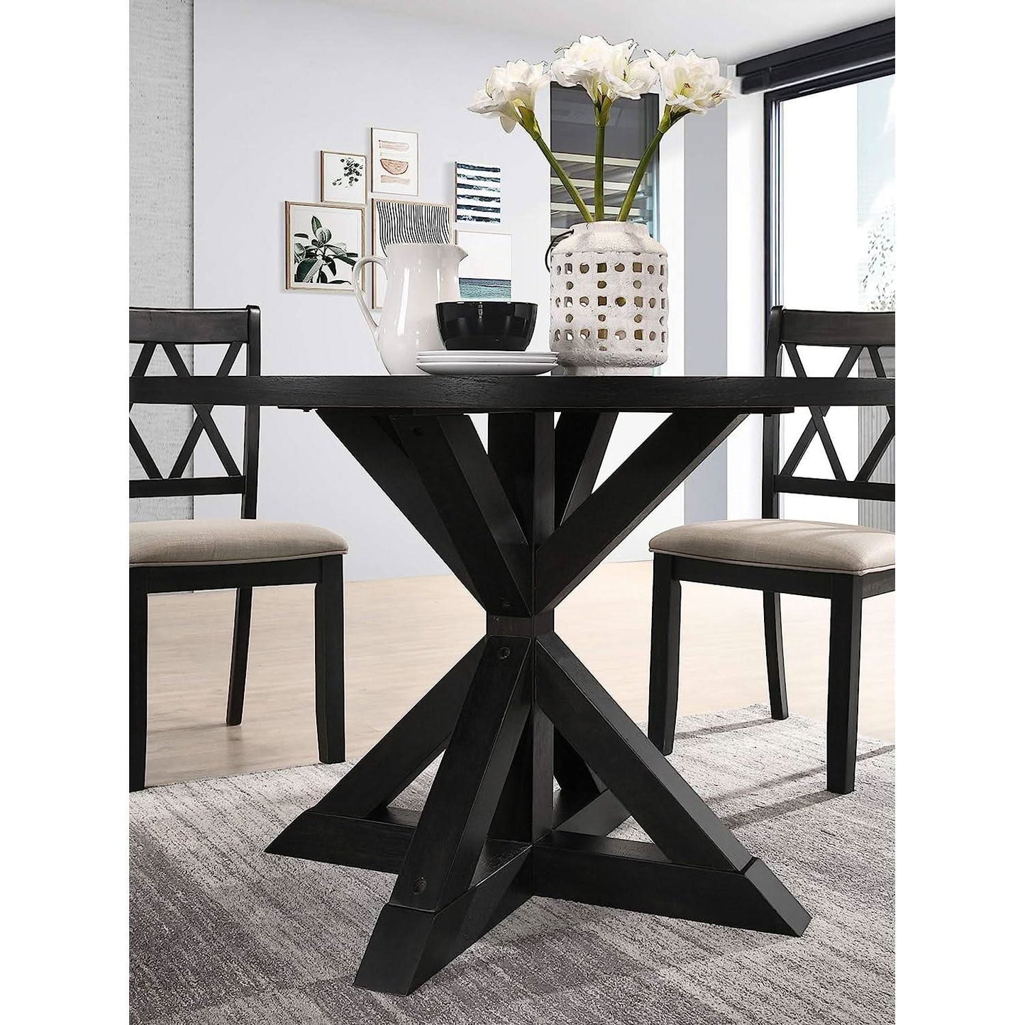 Black Oak Veneer Dining Table 48 Inch Square Cross Buck