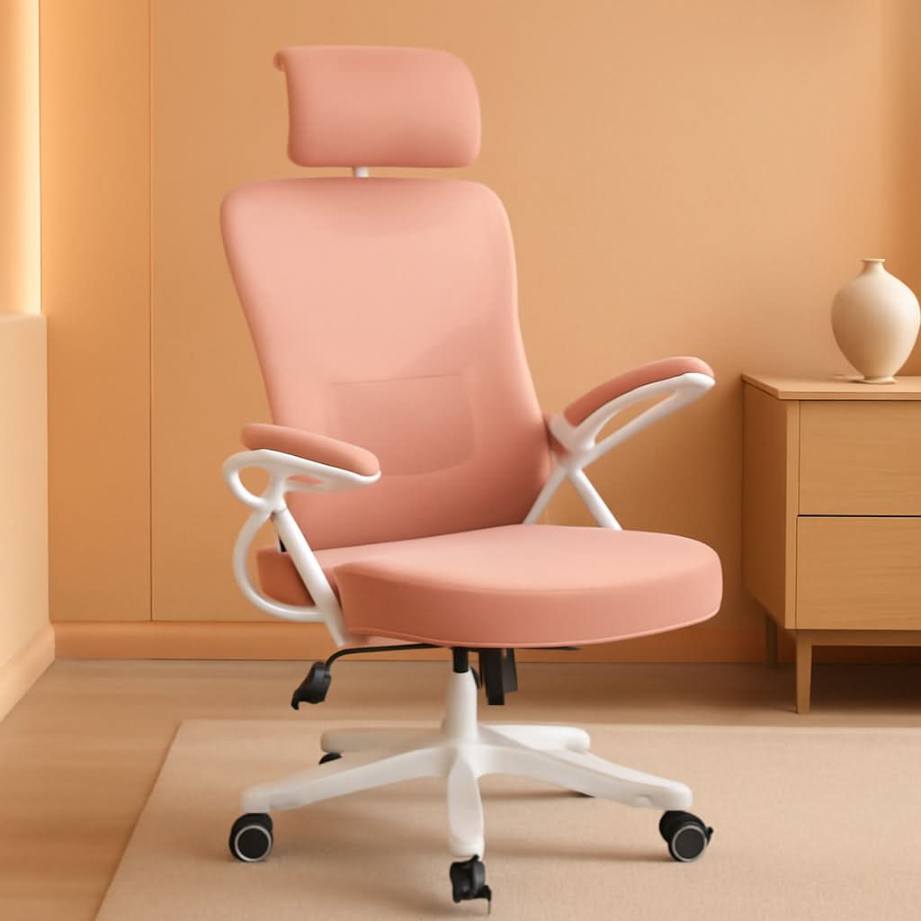 Ergonomic Office Chair High Back Mesh White Pink Lumbar