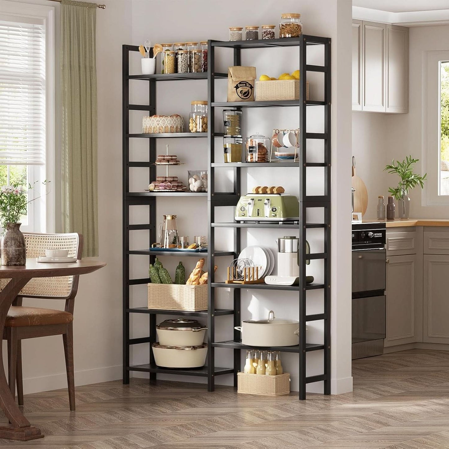 Double Wide Black Bookshelf Freestanding 6 Feet Tall