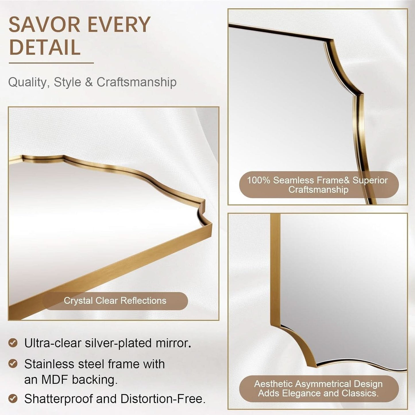 Stainless Steel Wall Mount Vanity Mirror 22x30 Asymmetrical Frame