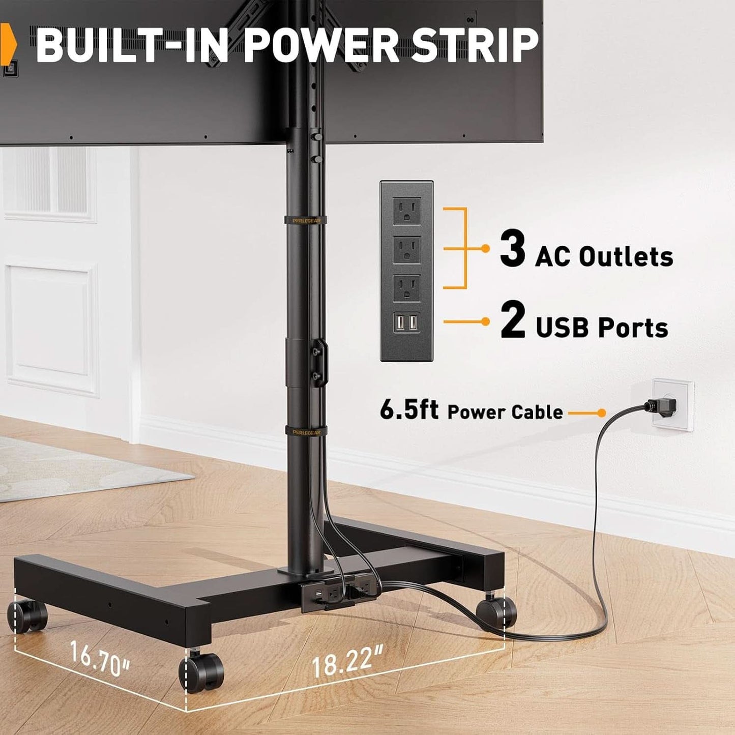 Rolling TV Stand With Power Outlet For 26 To 50 Inch TVs Tilting Wheels