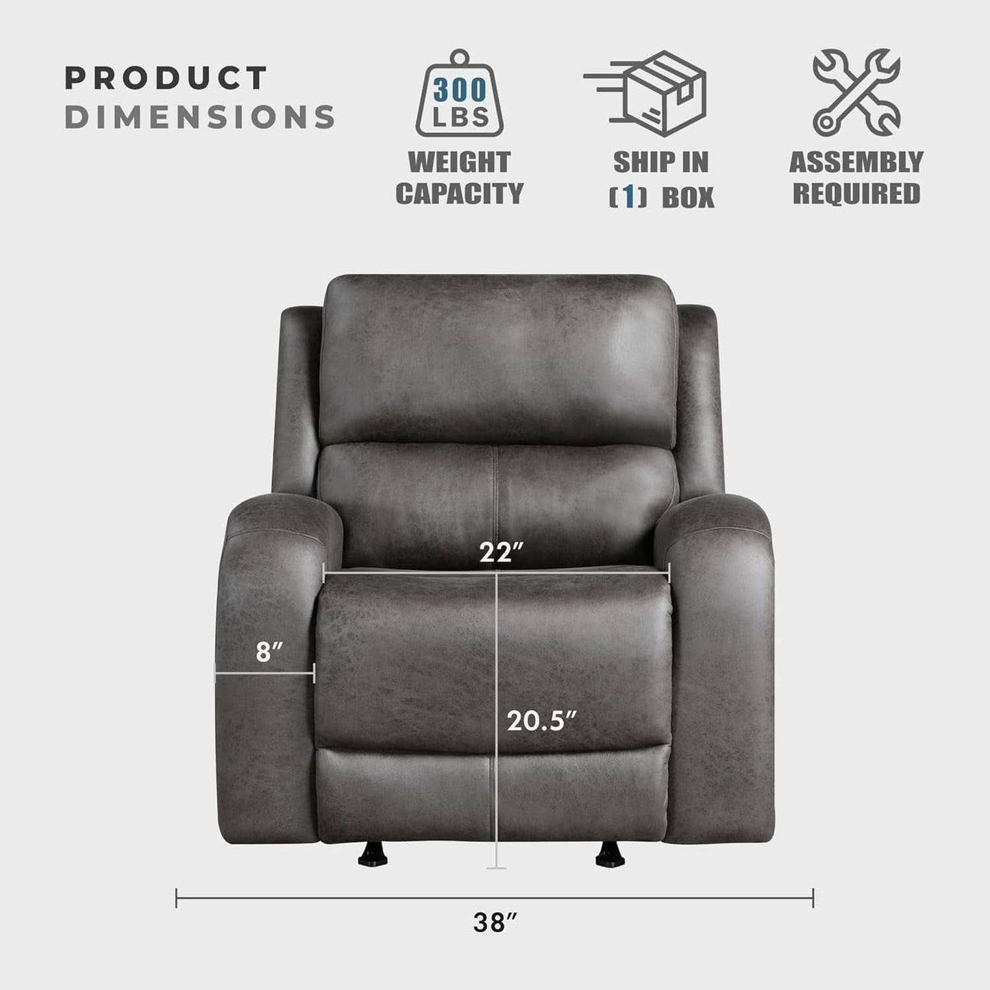 Grey Rocker Recliner Chair With Manual Recline Living Room