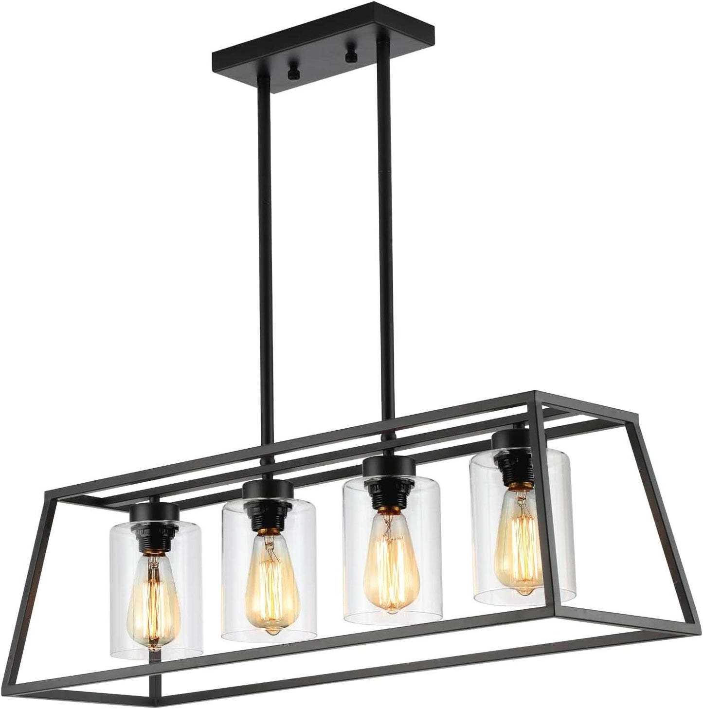 Black Farmhouse Linear Chandelier 4 Light For Dining Room