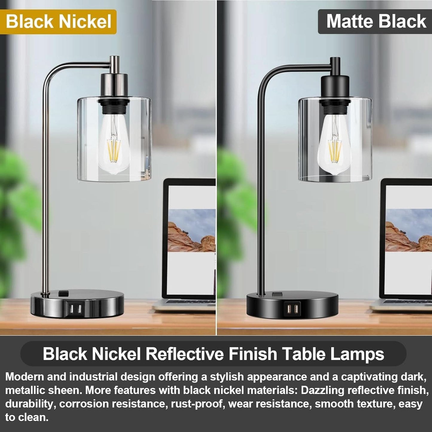 Industrial Table Lamps Black Nickel Touch Control Dimmable